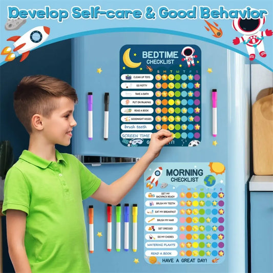 Morning Bedtime Routine Chart Poster Magnetic Sticker for Kids Toddlers Daily Visual Schedule Routine Checklist Reward Chart