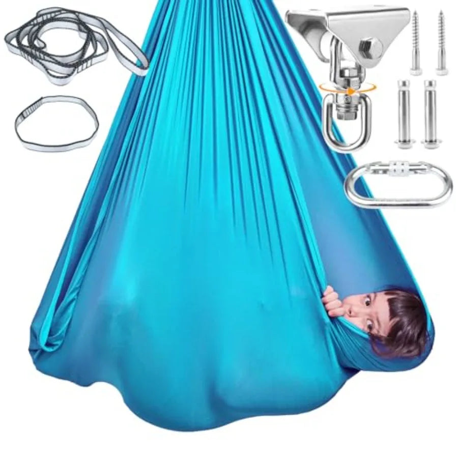 Indoor Outdoor Sensory Swing for 360 Swivel Hook Saggy Resistant Double Layer Fabric Cocoon Therapy Swing in Blue for Autism Yo