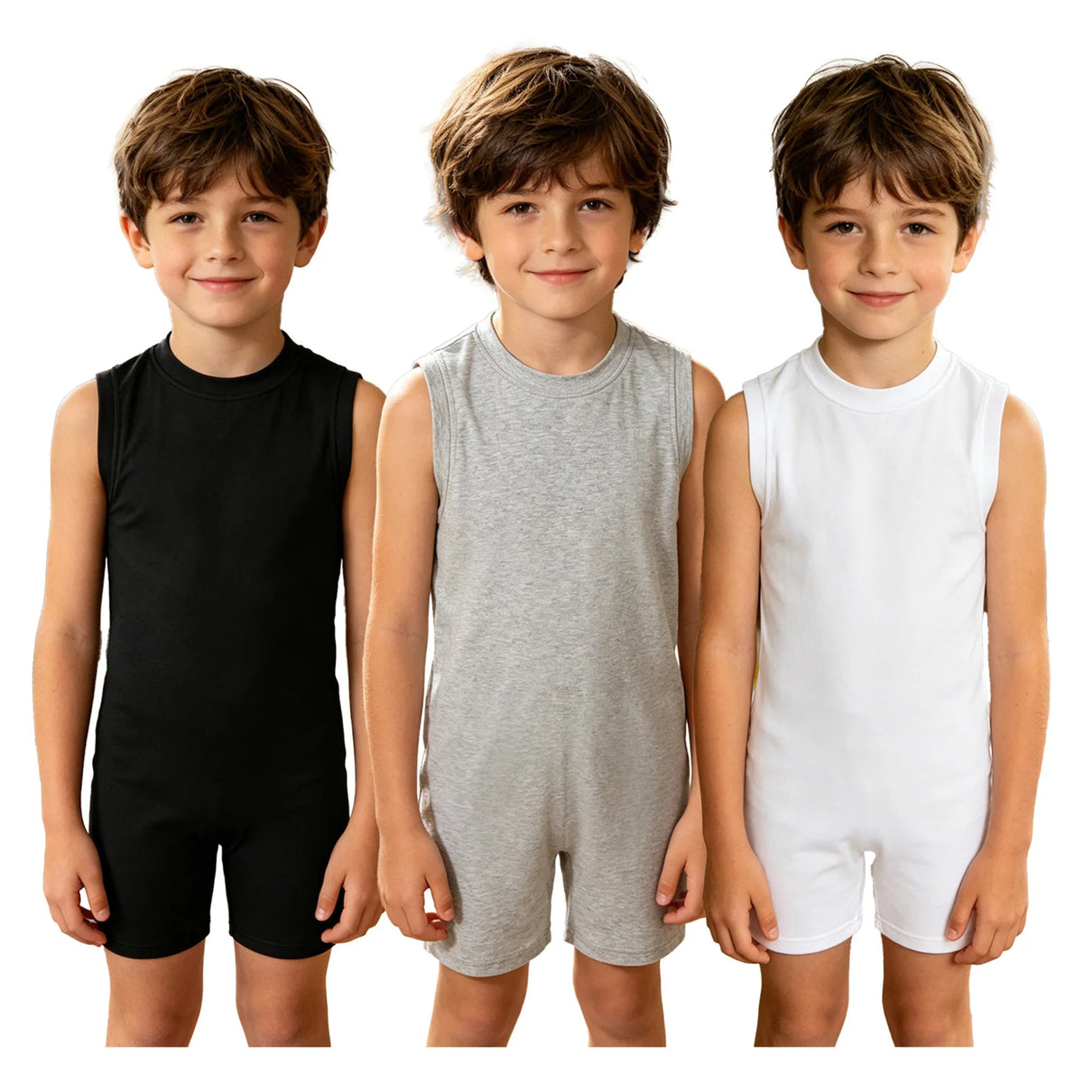 3pcs Kids Boys Girls Autism Adaptive Special Needs Clothing Sleeveless Anti-strip Zipper Solid Color Jumpsuit Rompers Homewear