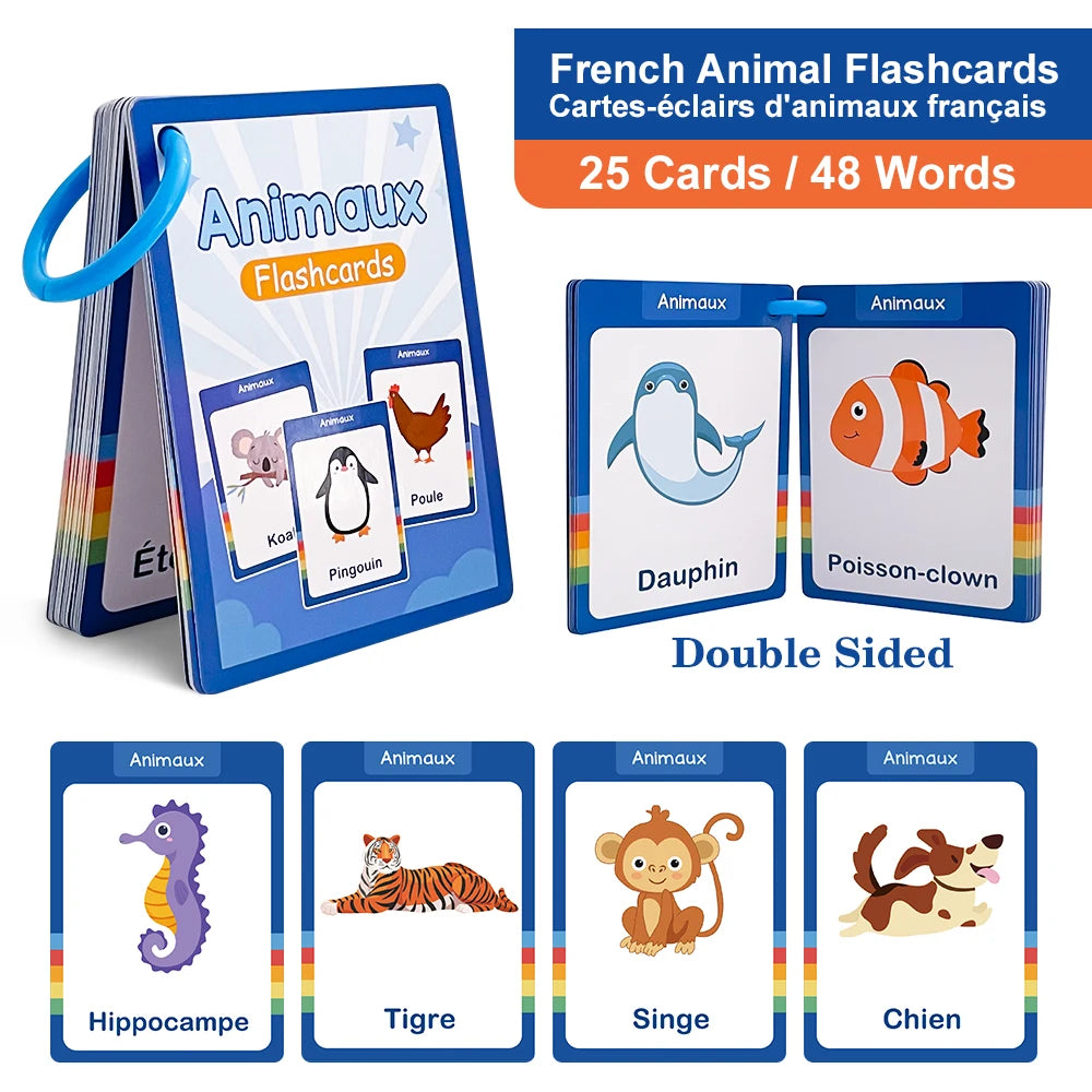 Food / Animals / Fruits / Body Parts French Words Learning Cards for Kids Early Language Skill Classroom Activities Memory Games