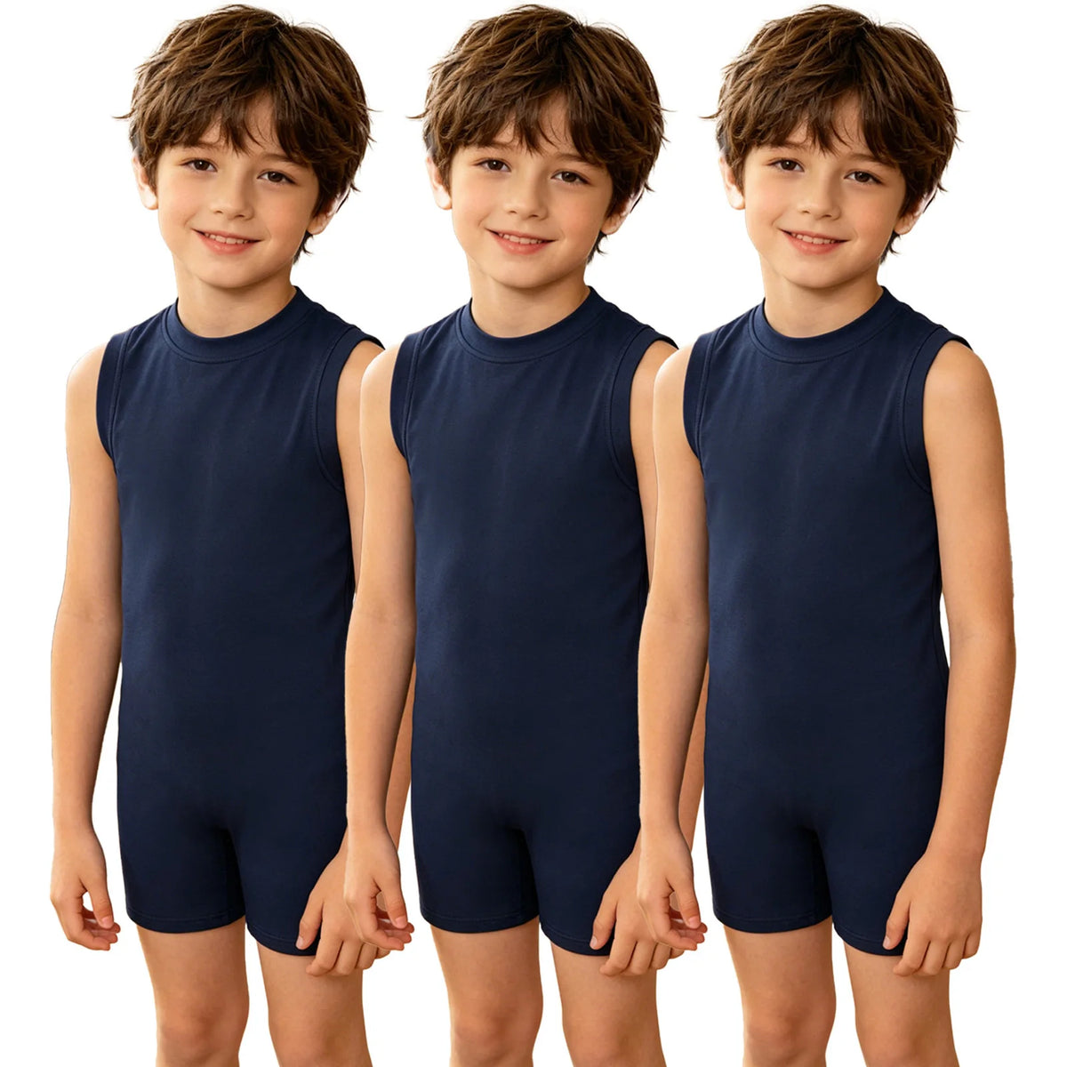 3pcs Kids Boys Girls Autism Adaptive Special Needs Clothing Sleeveless Anti-strip Zipper Solid Color Jumpsuit Rompers Homewear