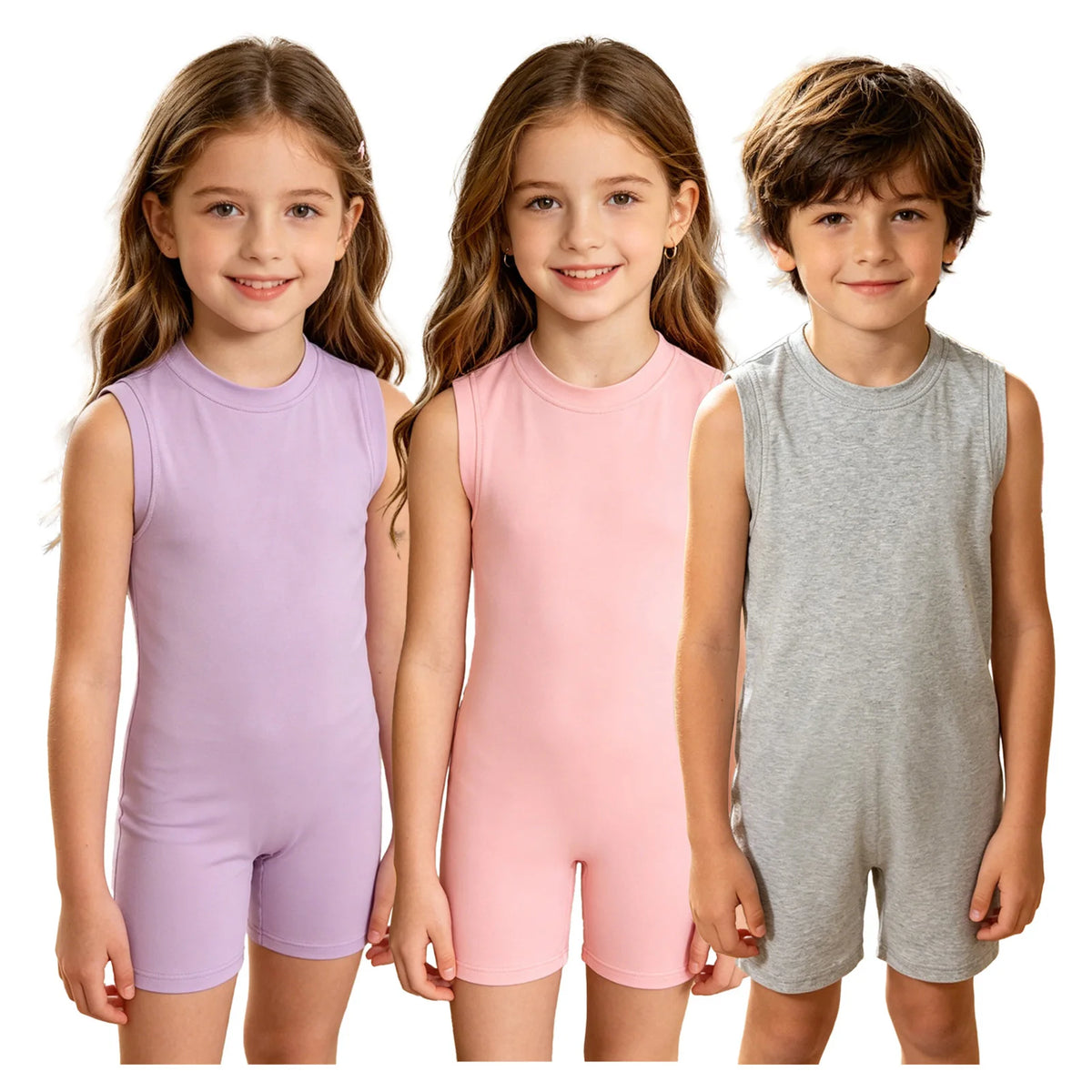 3pcs Kids Boys Girls Autism Adaptive Special Needs Clothing Sleeveless Anti-strip Zipper Solid Color Jumpsuit Rompers Homewear