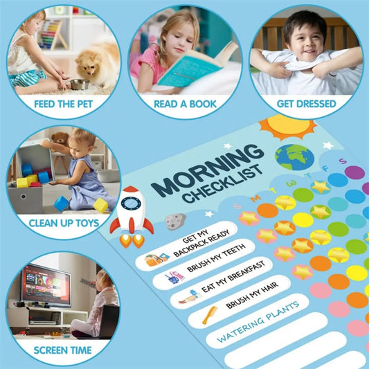 Morning Bedtime Routine Chart Poster Magnetic Sticker for Kids Toddlers Daily Visual Schedule Routine Checklist Reward Chart