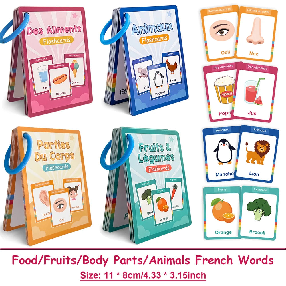 Food / Animals / Fruits / Body Parts French Words Learning Cards for Kids Early Language Skill Classroom Activities Memory Games