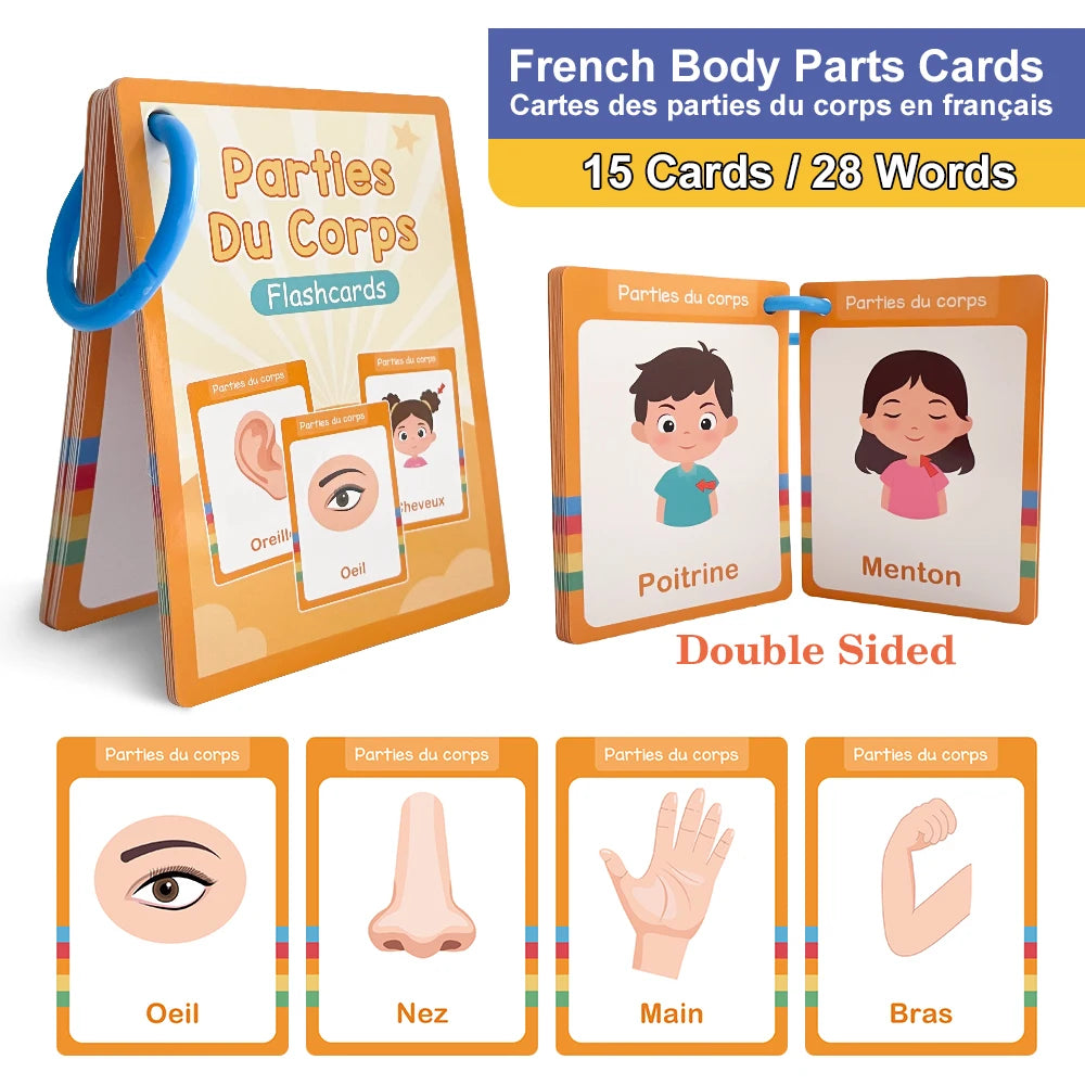 Food / Animals / Fruits / Body Parts French Words Learning Cards for Kids Early Language Skill Classroom Activities Memory Games