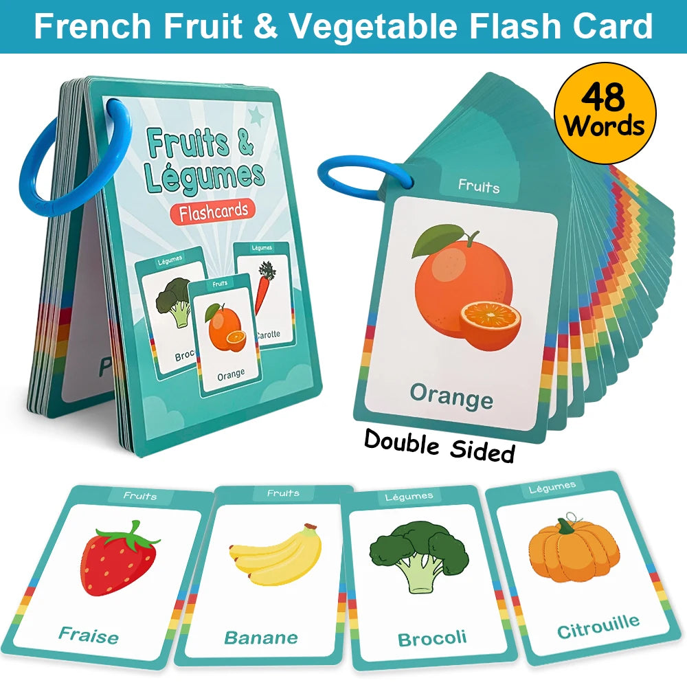 Food / Animals / Fruits / Body Parts French Words Learning Cards for Kids Early Language Skill Classroom Activities Memory Games